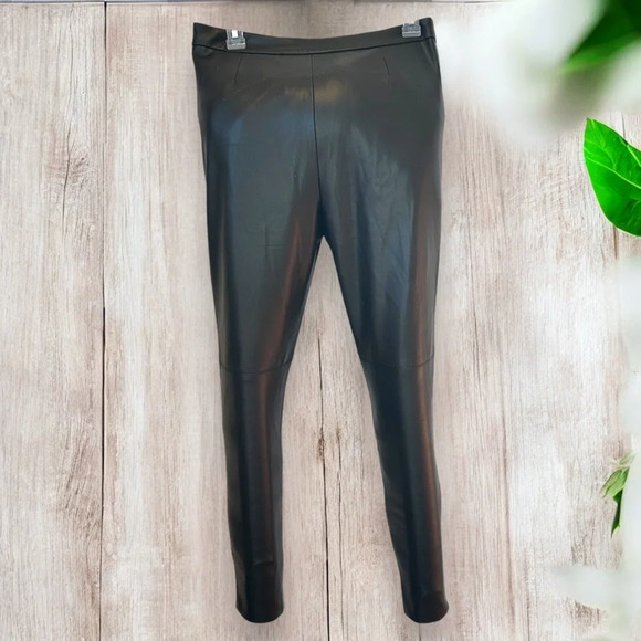 ZARA Womens Faux Leather Size M Ankle Zip High Waisted Black pants 4387/234 - Picture 2 of 11